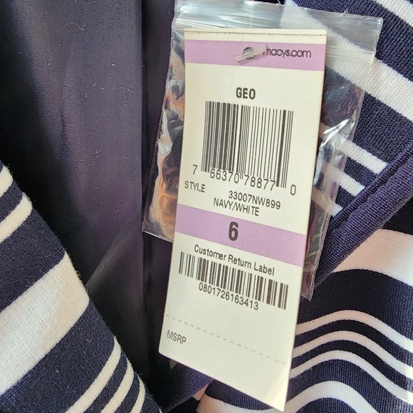 I.N.C. Stretch Blazer | Size 6 | Navy White Stripes Pockets Single Breast NWT - Picture 7 of 7